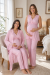 Effortt 5064 Pudra Pembe Sıfır Kol Dantelli Sabahlıklı Lohusa Pijama Takımı